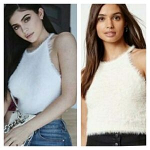 KENDALL & KYLIE Cream Fuzzy Soft Stretchy Sleeveless Pacsun Tank Top Large NWT